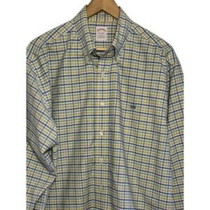 Brooks Brothers Supima Cotton Size Large Yellow Blue Plaid Button Down Shirt